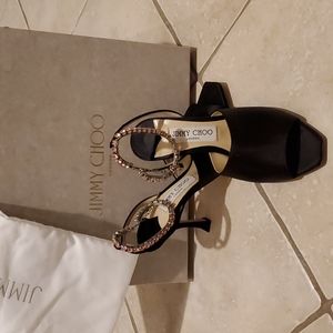 Jimmy Choo Black Satin with Pink Crystal chain shoe EUR 36.5